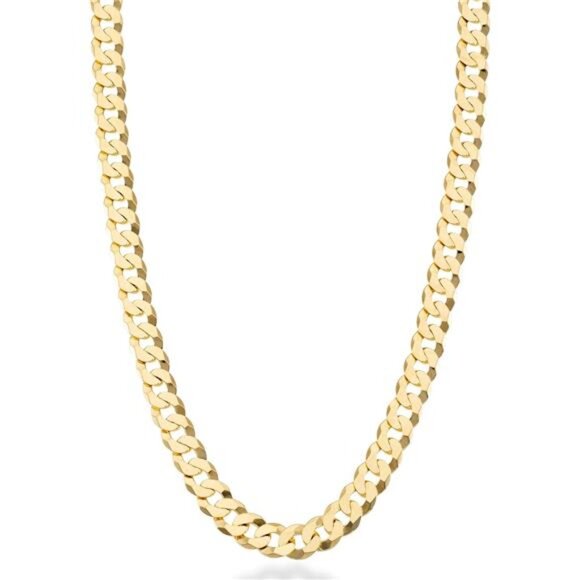 Solid 18K Gold Italian 7mm Diamond-Cut Cuban Link Curb Chain